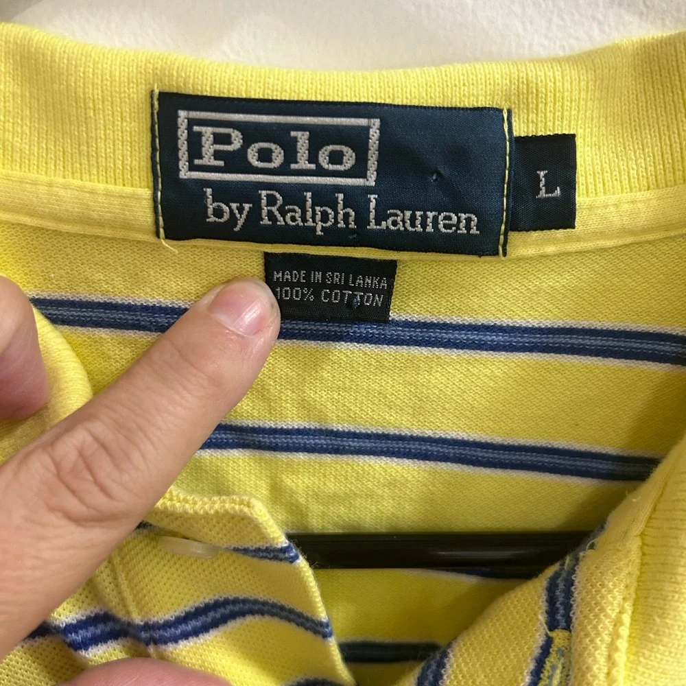 Polo by Ralph Lauren Men Adult Large Yellow Blue Stripe Casual Polo Shirt Preppy